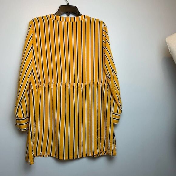 Backwoods Blouse Yellow Black white Button Down Striped Tie front long sleeve M - Picture 7 of 11